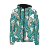 Koi Fish Carp Fish lotus pattern Men's Padded Hooded Jacket