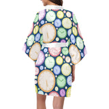 Colorful clock background Women's Short Kimono Robe