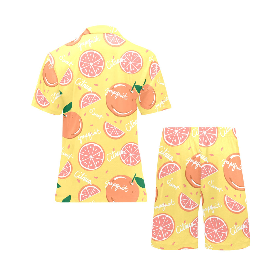 Grapefruit yellow background Men's V-Neck Short Pajama Set