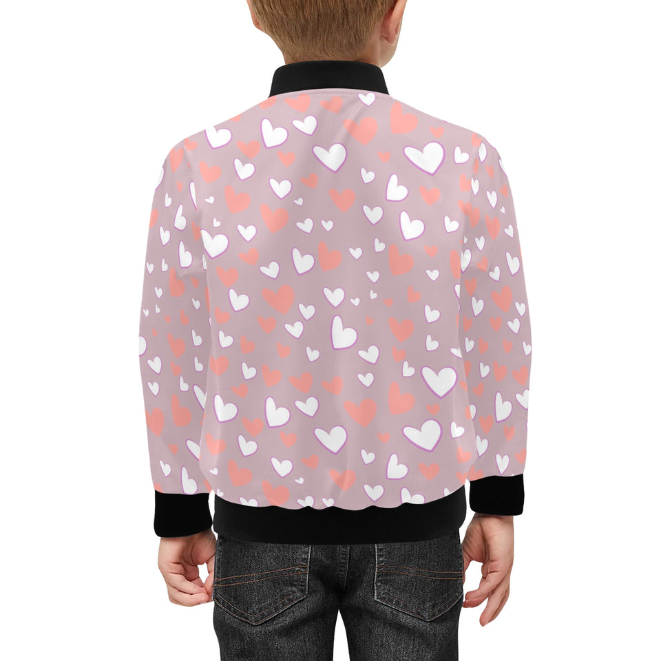 coral white heart pattern Kids' Boys' Girls' Bomber Jacket