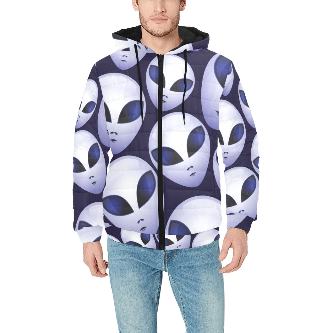 Alien Pattern Print Design 01 Men's Padded Hooded Jacket