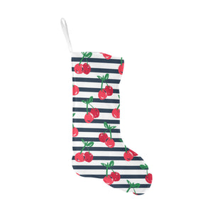 Hand drawn cherry pattern striped background Christmas Stocking