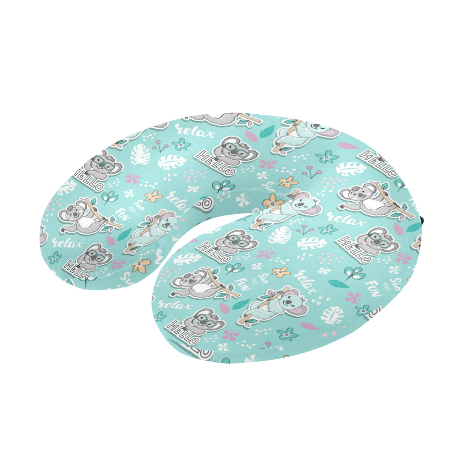 Cute koalas blue background pattern U-Shaped Travel Neck Pillow