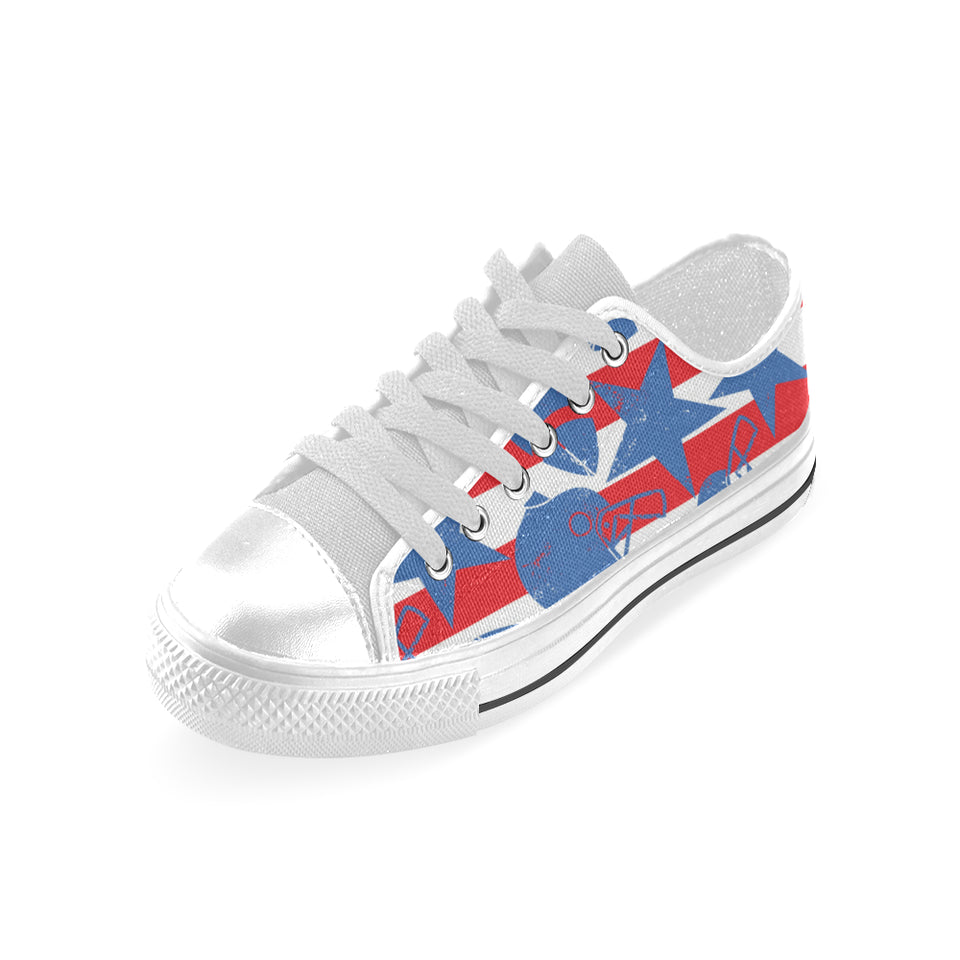 American football ball star stripes pattern Men's Low Top Shoes White