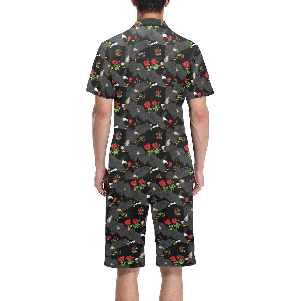 Eagle Pattern Print Design 04 Men's V-Neck Short Pajama Set