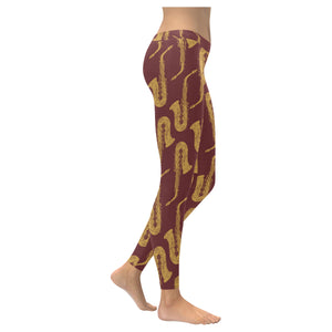 Hand drawn gold saxophone red background Women's Legging Fulfilled In US