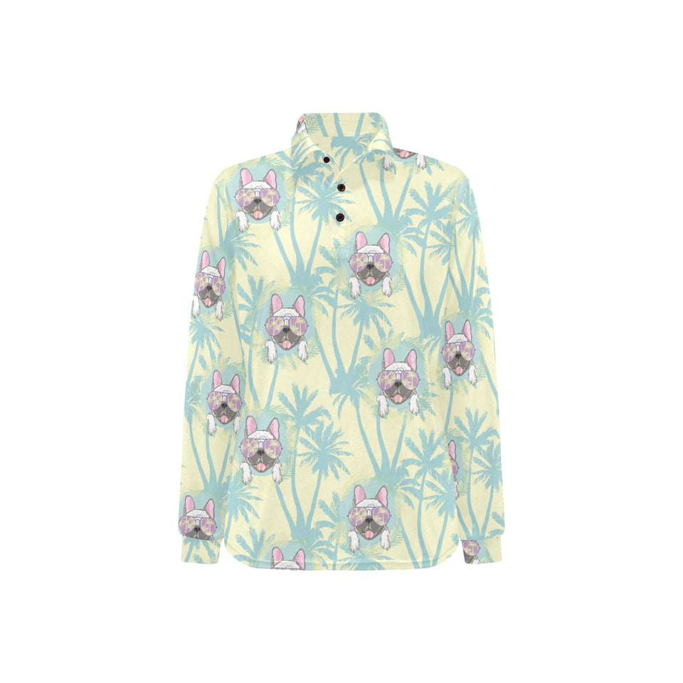 French bulldog hawaii blackground Women's Long Sleeve Polo Shirt