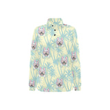 French bulldog hawaii blackground Women's Long Sleeve Polo Shirt