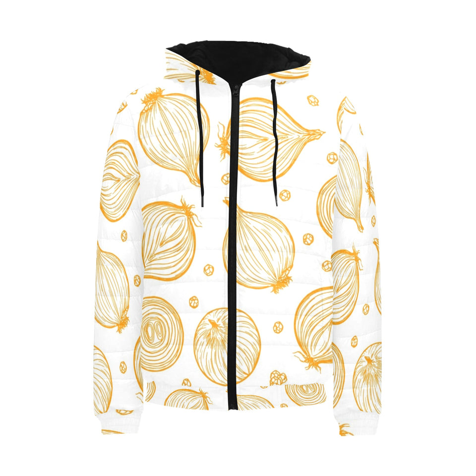 hand drawn onion pattern Men's Padded Hooded Jacket