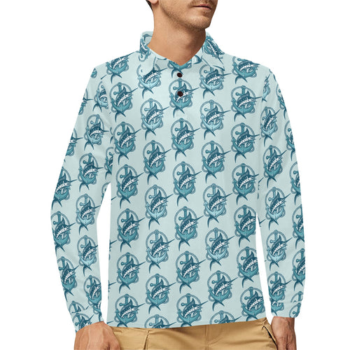 Swordfish Pattern Print Design 05 Men's Long Sleeve Polo Shirt