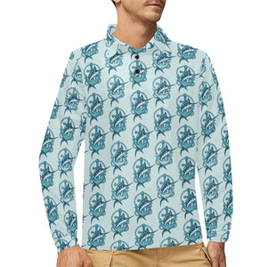 Swordfish Pattern Print Design 05 Men's Long Sleeve Polo Shirt