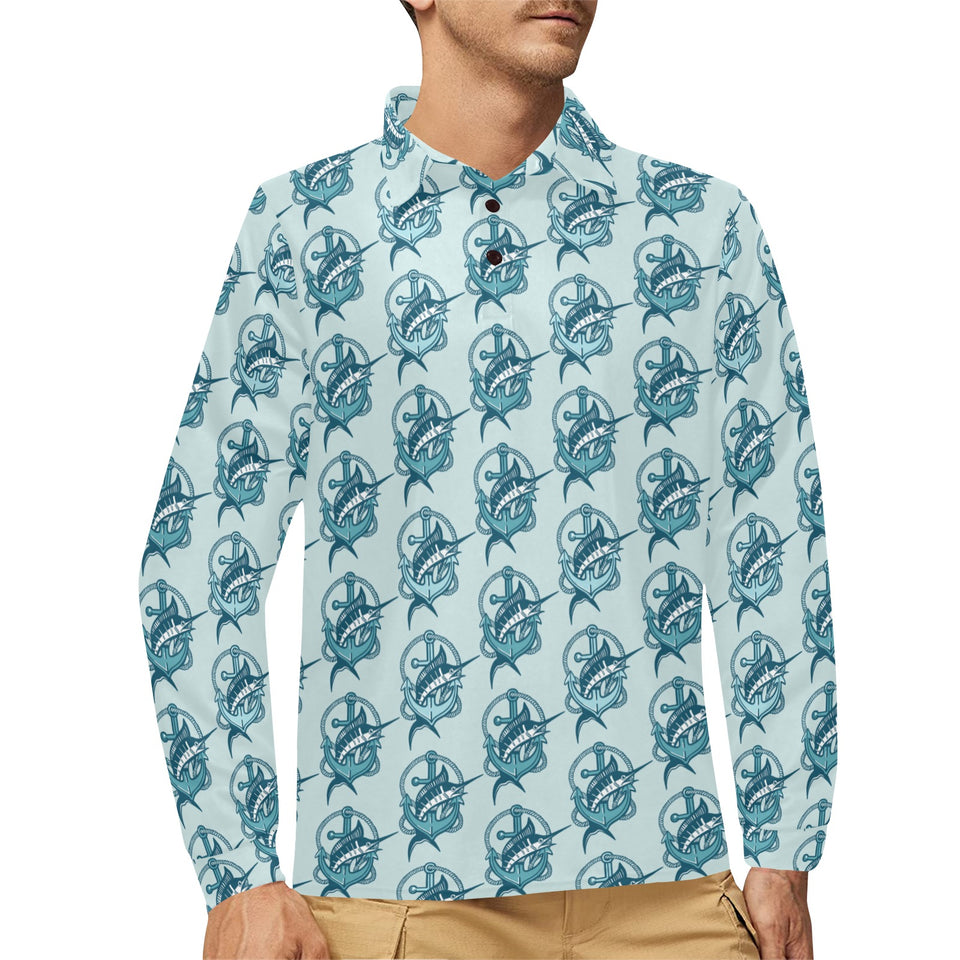 Swordfish Pattern Print Design 05 Men's Long Sleeve Polo Shirt