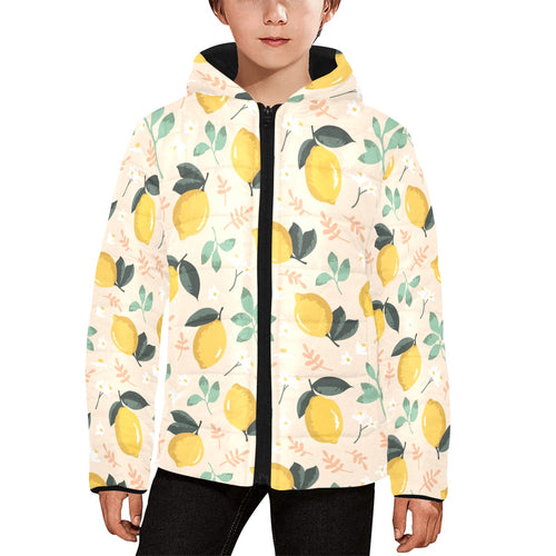 lemon flower leave pattern Kids' Boys' Girls' Padded Hooded Jacket