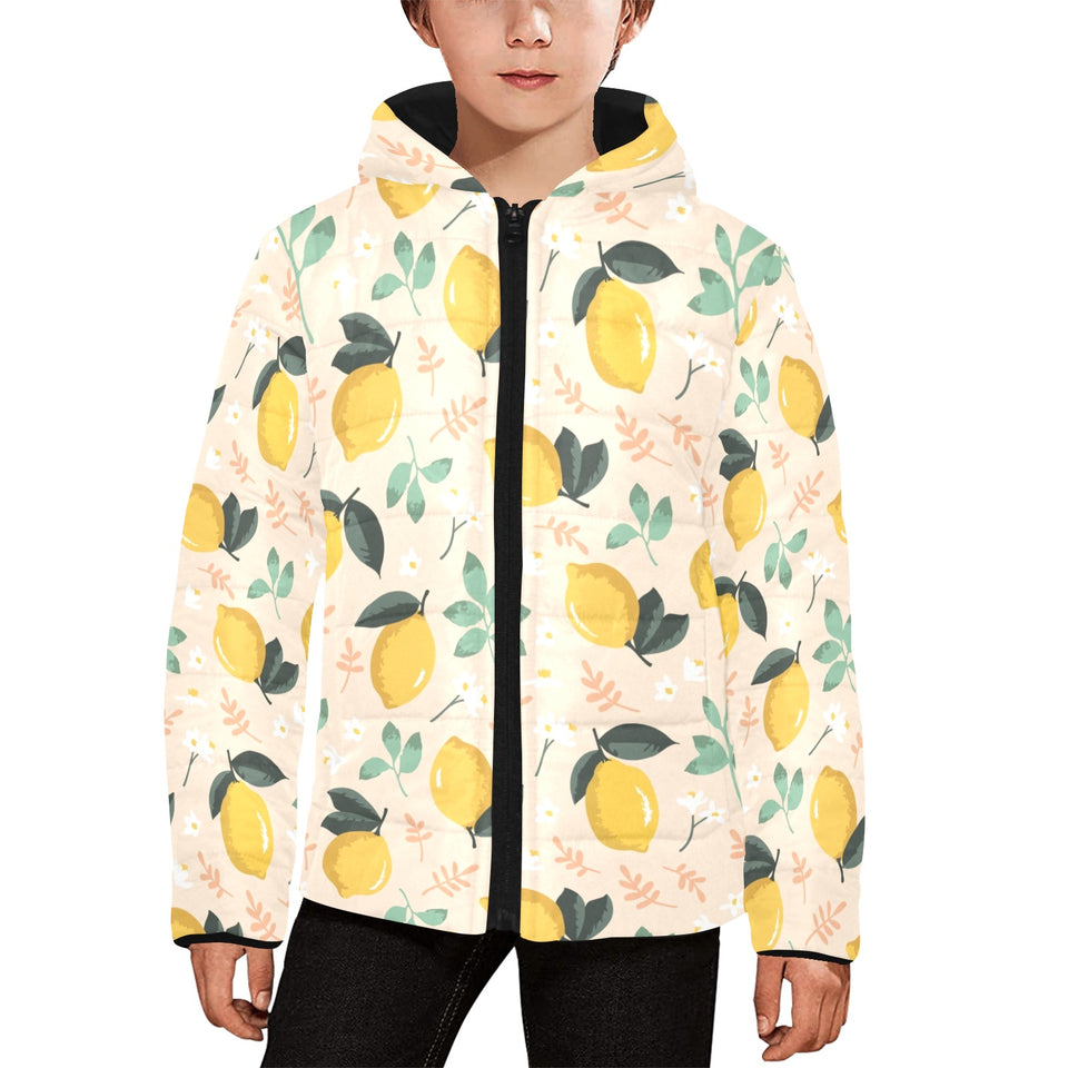 lemon flower leave pattern Kids' Boys' Girls' Padded Hooded Jacket