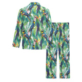 Colorful parrot exotic flower leaves Men's Long Pajama Set