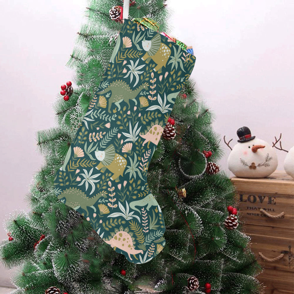 dinosaurs tropical leaves flower pattern Christmas Stocking