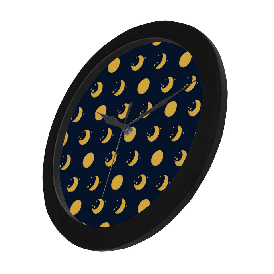 Moon star pattern Elegant Black Wall Clock