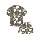 Beautiful gold autumn maple leaf pattern Kids' Boys' Girls' V-Neck Short Pajama Set