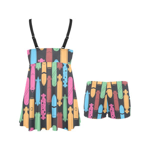 Skate Board Pattern Print Design 02 Chest Sexy Pleated Two Piece Swim Dress