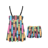 Skate Board Pattern Print Design 02 Chest Sexy Pleated Two Piece Swim Dress