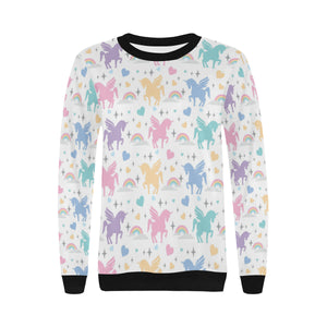colorful unicorn rainbow heart pattern Women's Crew Neck Sweatshirt