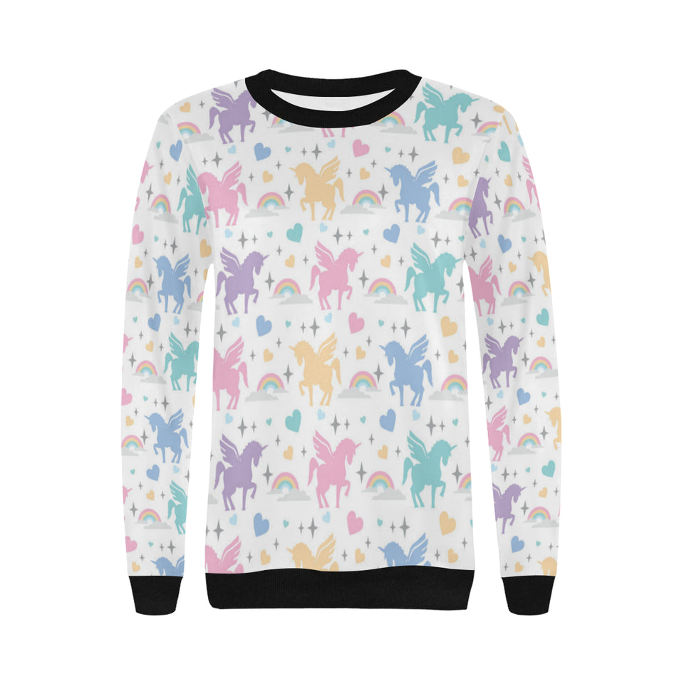 colorful unicorn rainbow heart pattern Women's Crew Neck Sweatshirt