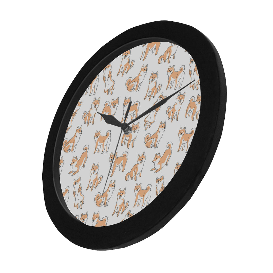 shiba inu dog pattern Elegant Black Wall Clock