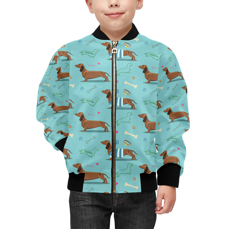 Dachshund decorative background Kids' Boys' Girls' Bomber Jacket