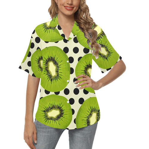 kiwi black dot background Women's All Over Print Hawaiian Shirt