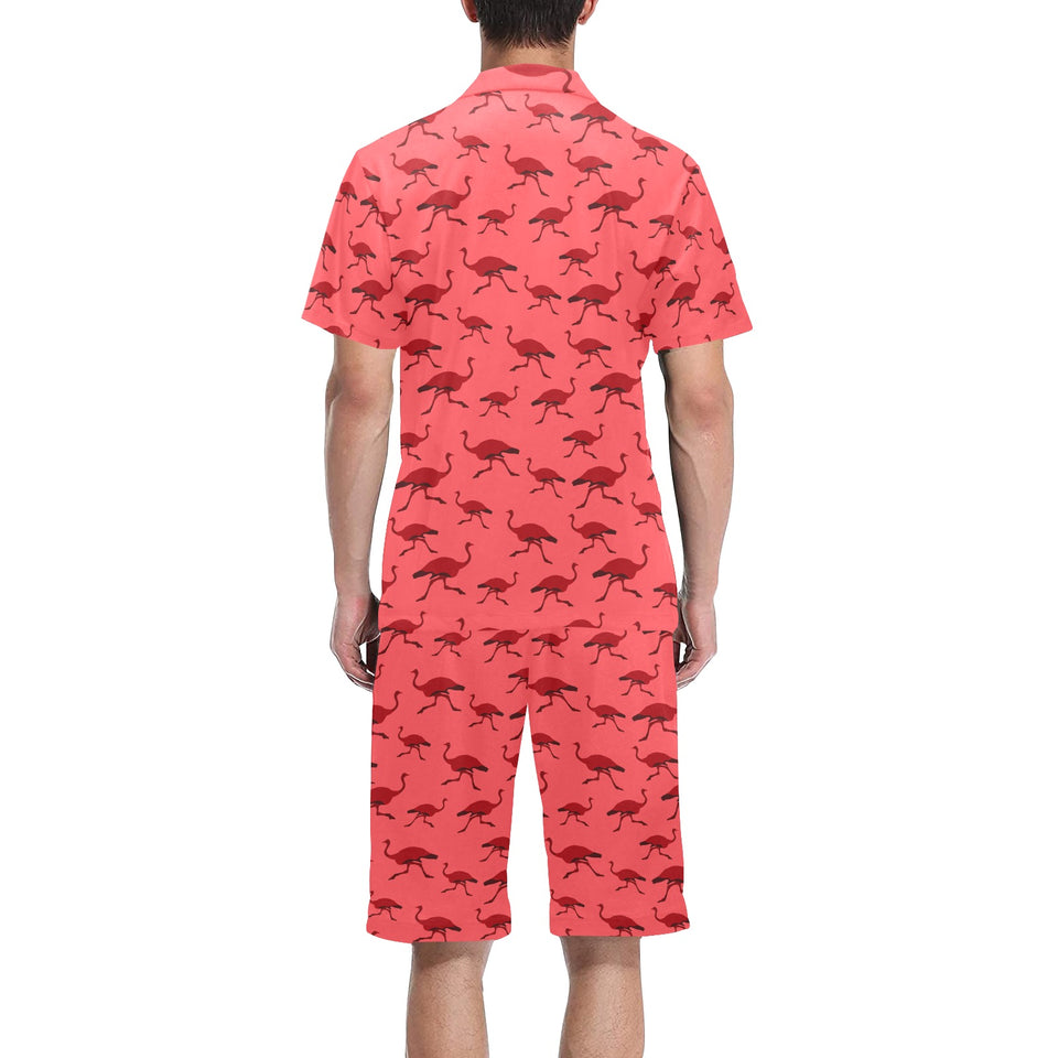 Ostrich Pattern Print Design 03 Men's V-Neck Short Pajama Set
