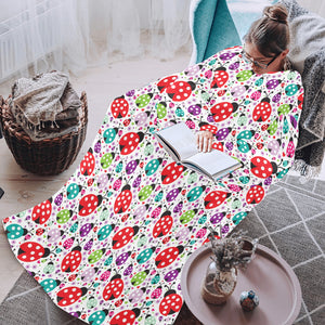 Ladybug Pattern Print Design 03 Blanket Robe with Sleeves