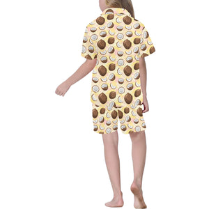 Coconut Pattern Print Design 05 Kids' Boys' Girls' V-Neck Short Pajama Set