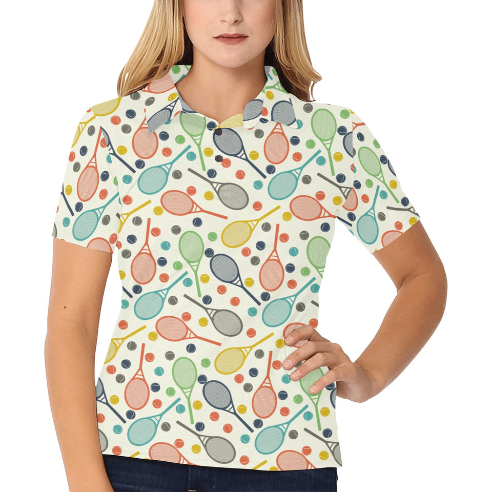 Tennis Pattern Print Design 03 Women's All Over Print Polo Shirt