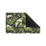 White orchid flower tropical leaves pattern blackg Doormat