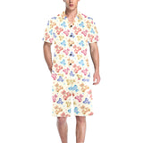 Teddy Bear Pattern Print Design 05 Men's V-Neck Short Pajama Set