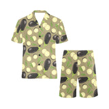 Eggplant Pattern Print Design 02 Men's V-Neck Short Pajama Set