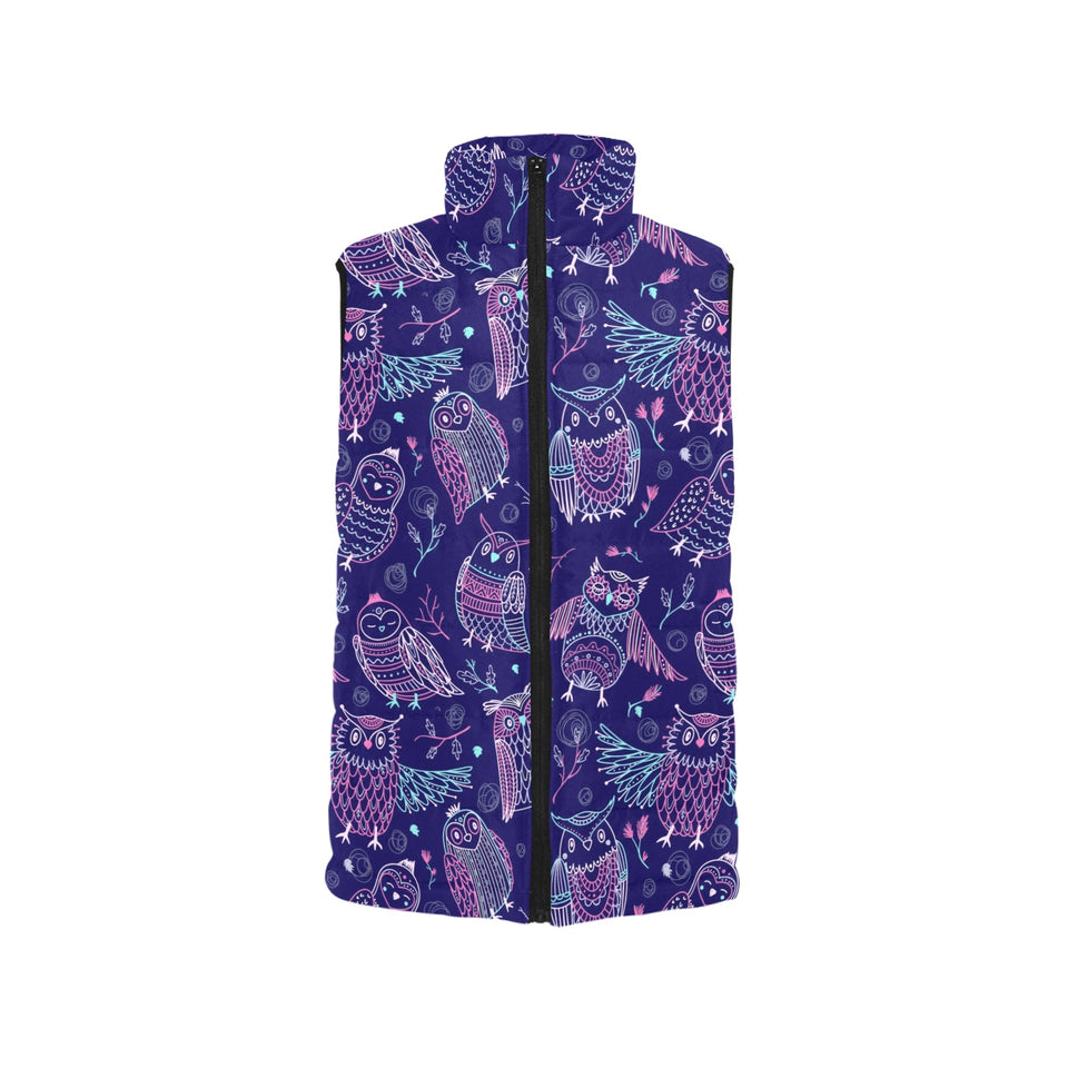 Cute owls pattern boho style ornament Women's Padded Vest