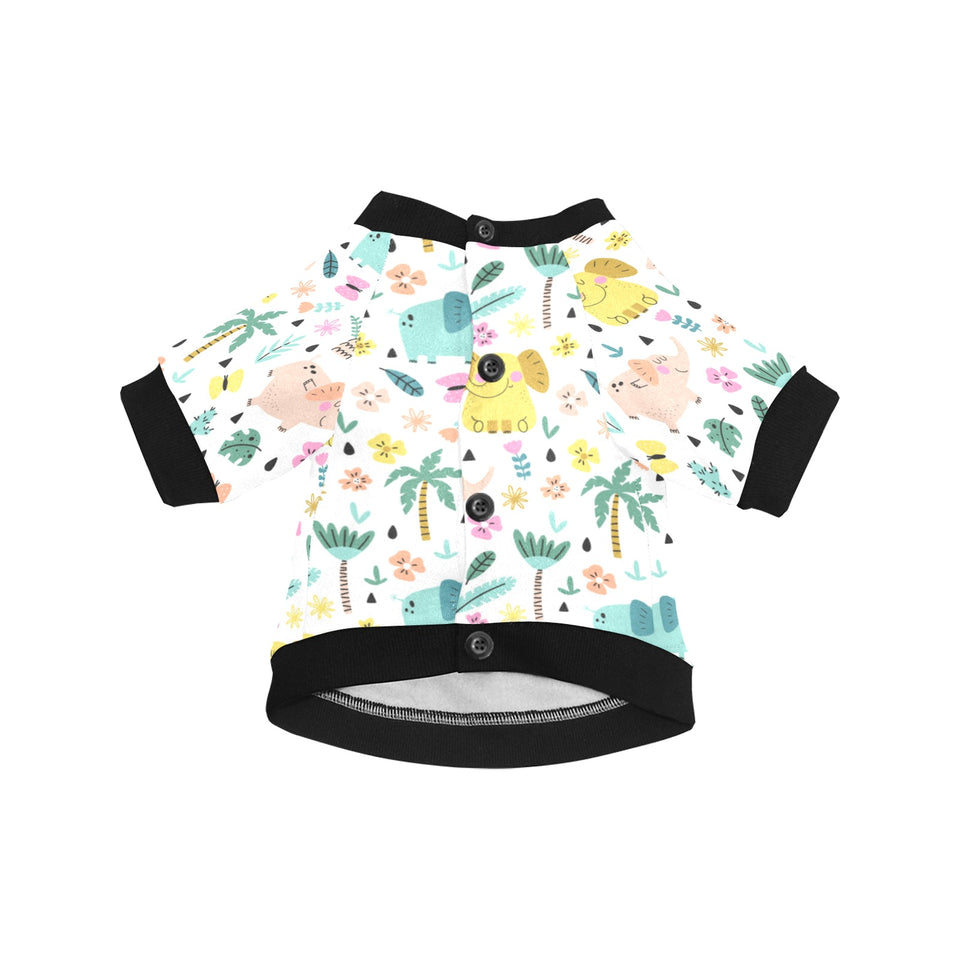 Cute elephants palm tree flower butterfly pattern All Over Print Pet Dog Round Neck Fuzzy Shirt