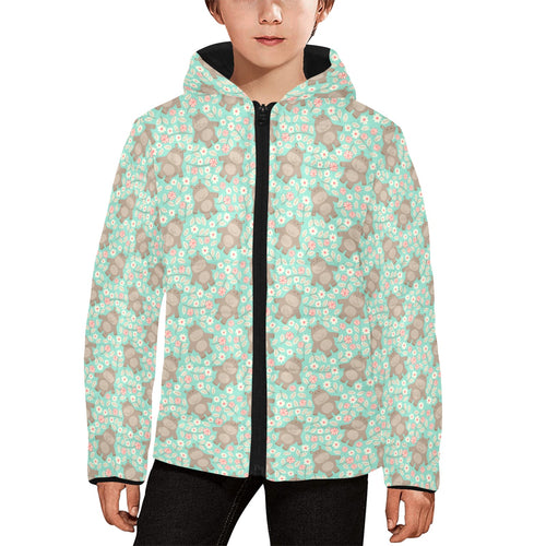 Hippopotamus Pattern Print Design 02 Kids' Boys' Girls' Padded Hooded Jacket