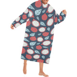dragon fruits dark blue background Blanket Robe with Sleeves