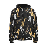 saxophone design pattern Men's Padded Hooded Jacket