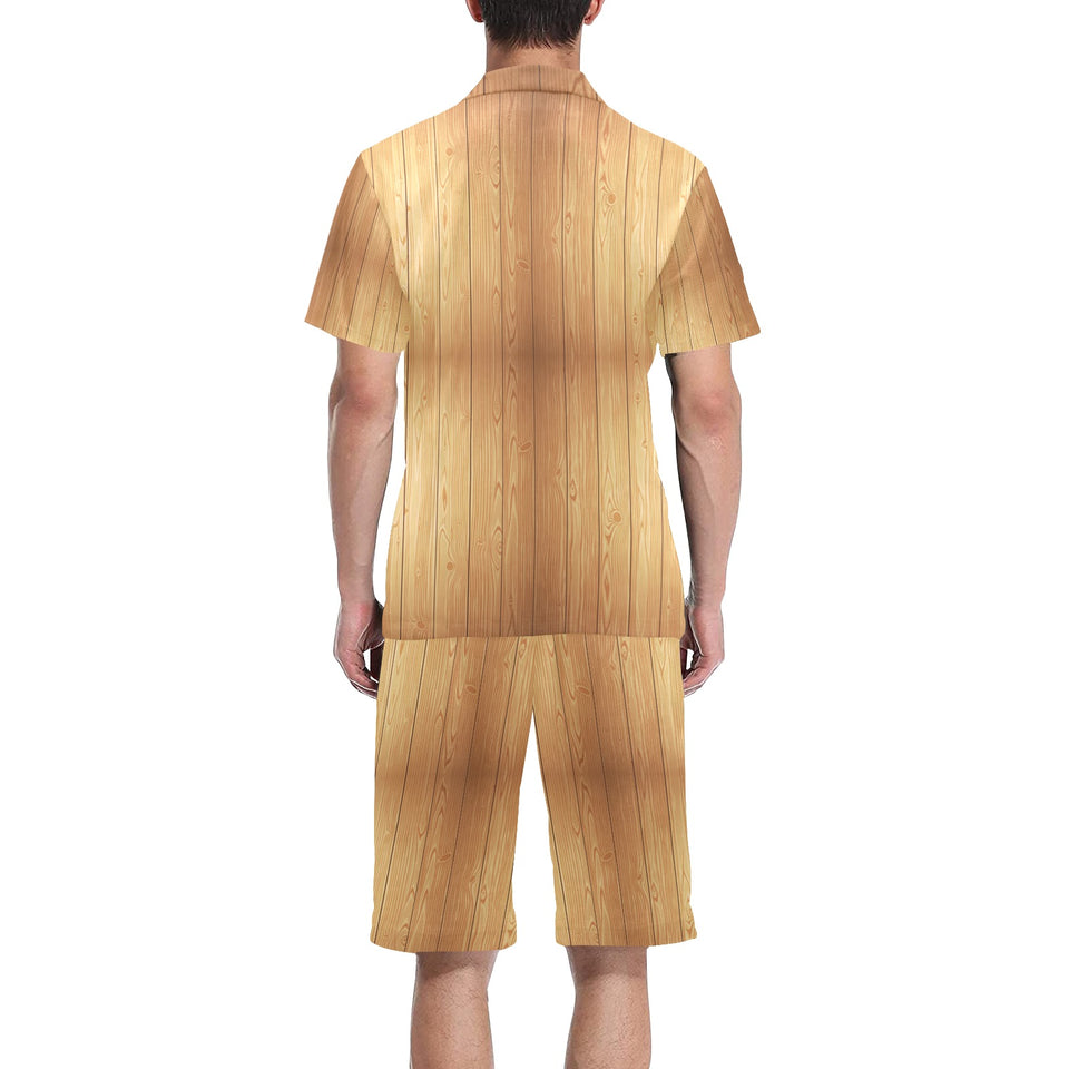 Wood Printed Pattern Print Design 05 Men's V-Neck Short Pajama Set