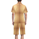 Wood Printed Pattern Print Design 05 Men's V-Neck Short Pajama Set