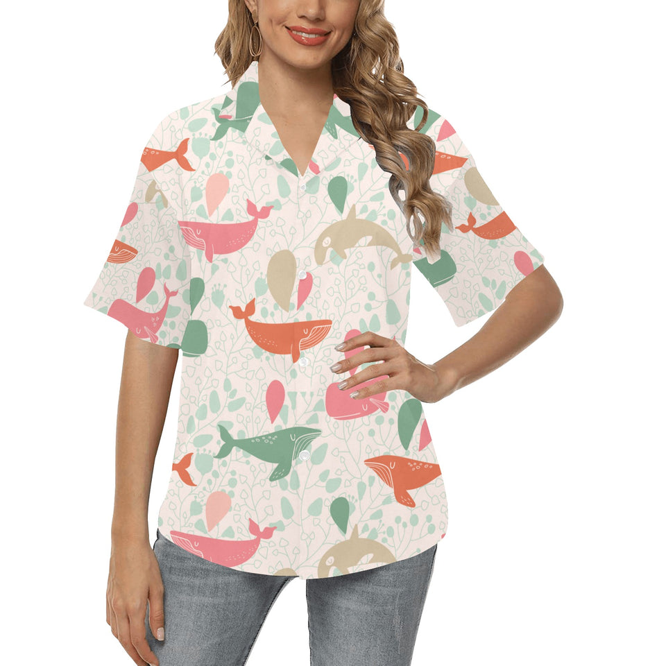 Cute whale pattern Women's All Over Print Hawaiian Shirt