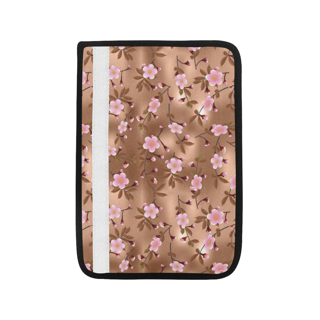 Pink sakura cherry blossom drak brown background Car Seat Belt Cover