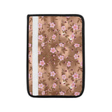 Pink sakura cherry blossom drak brown background Car Seat Belt Cover