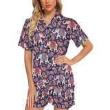Elephant indian style ornament pattern Women's V-Neck Short Pajama Set