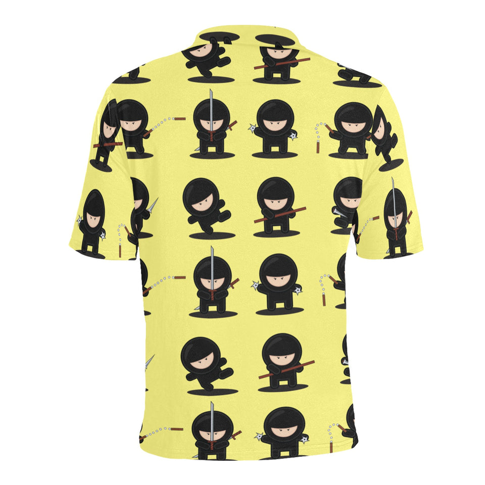 Cute ninja yellow background Men's All Over Print Polo Shirt