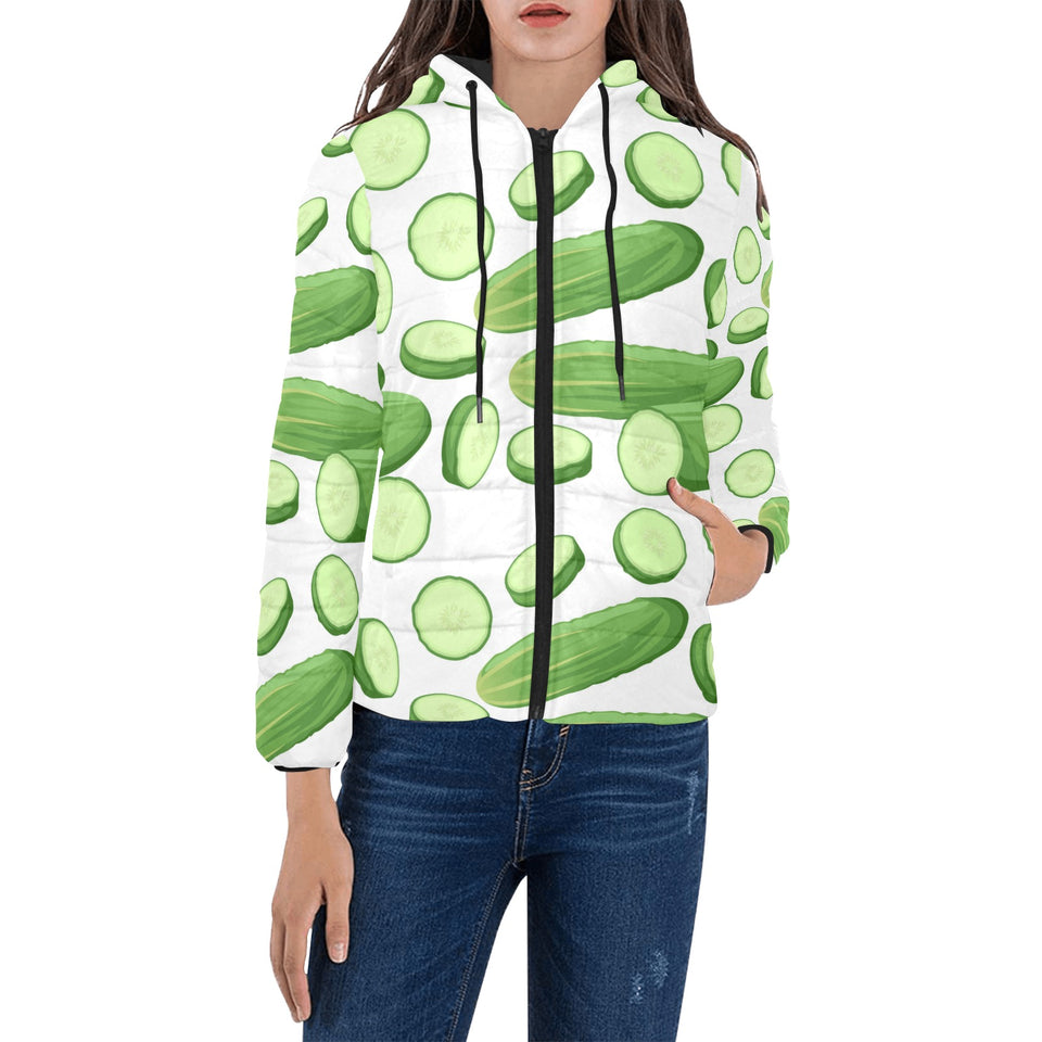 cucumber whole slices pattern Women's Padded Hooded Jacket
