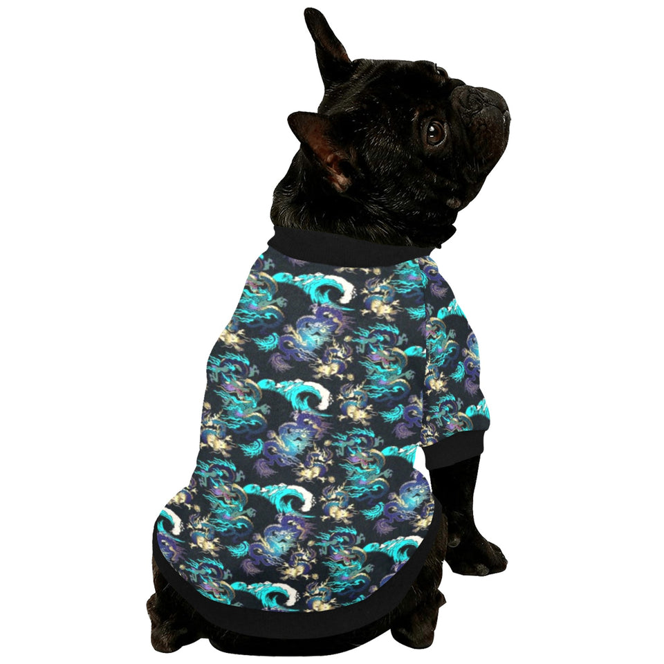 Dragon sea wave pattern All Over Print Pet Dog Round Neck Fuzzy Shirt